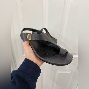 Balenciaga Gray Leather Slingback Flat Sandals Size 39